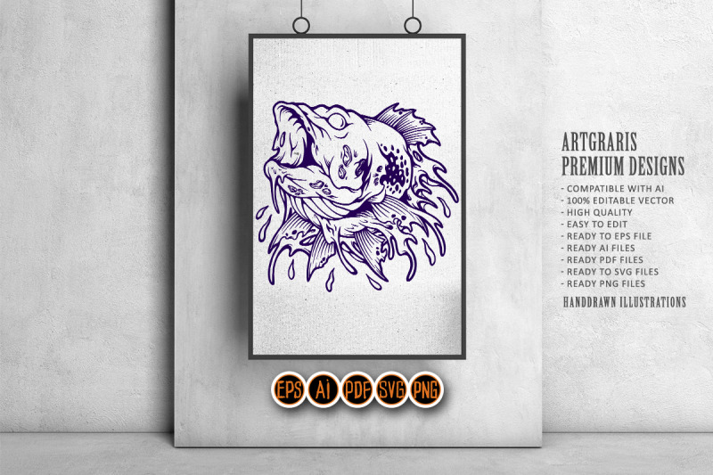 scary-fish-head-outline-svg