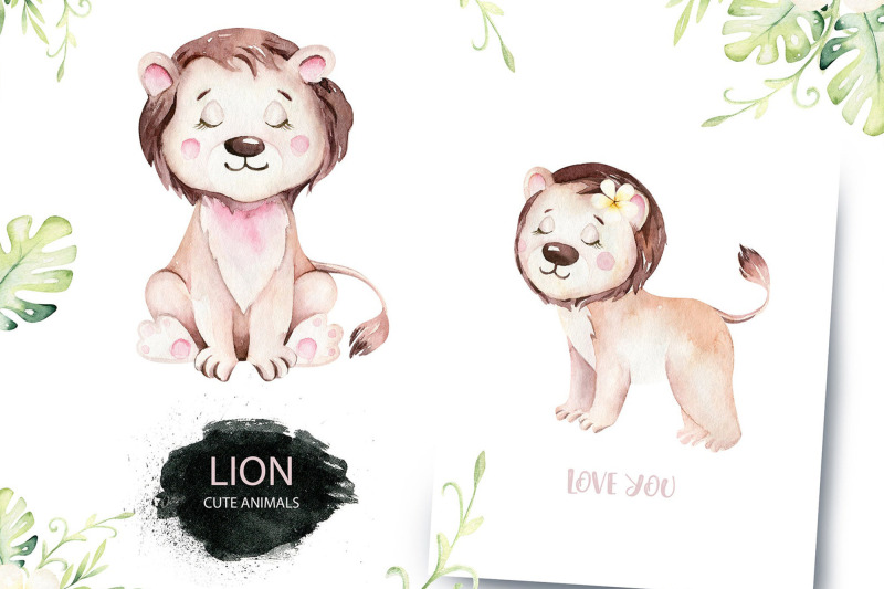 lovely-lion-jungle-watercolor-clip-art-safari-animals-png-set