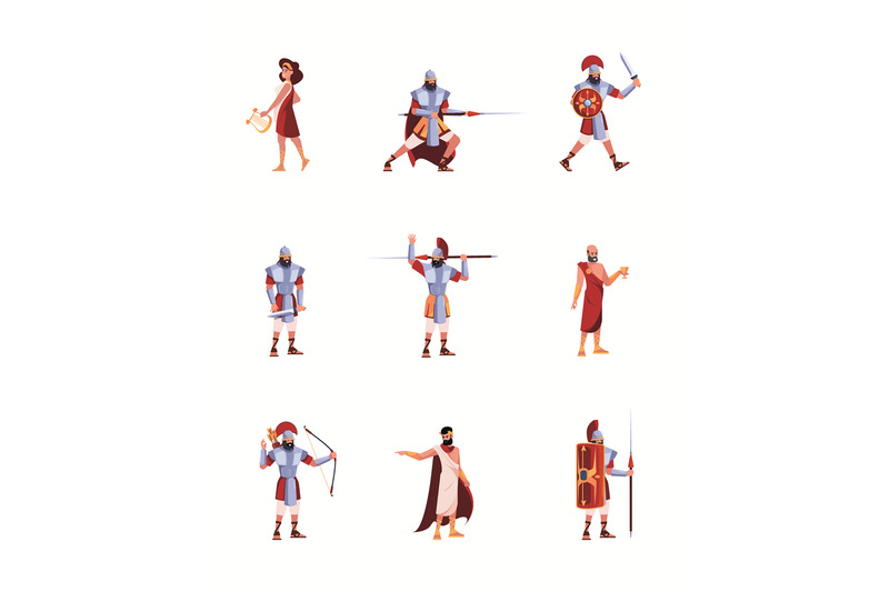 ancient-characters-rome-or-greece-warriors-and-writers-medieval-cloth