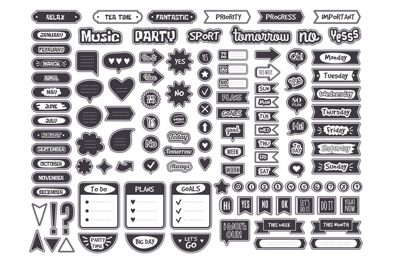 daily-notes-black-templates-of-diary-sticky-symbols-for-business-note