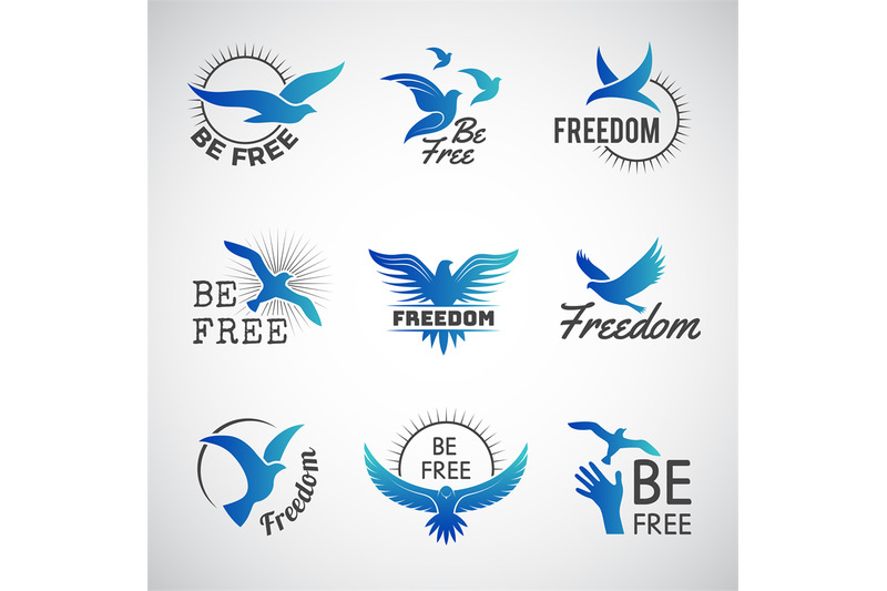 freedom-logo-business-identity-symbols-with-flying-birds-silhouettes