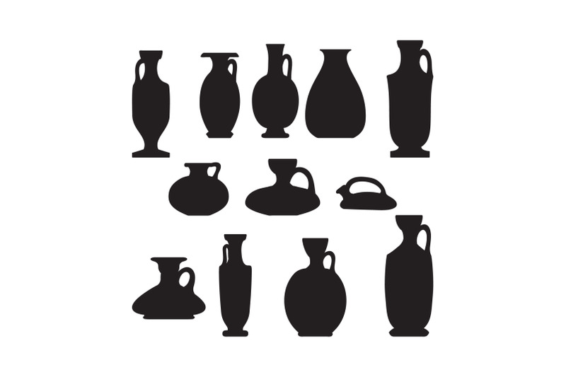 silhouette-sketch-et-of-ceramic-vases-ancient-greek-roman-jar-with-t