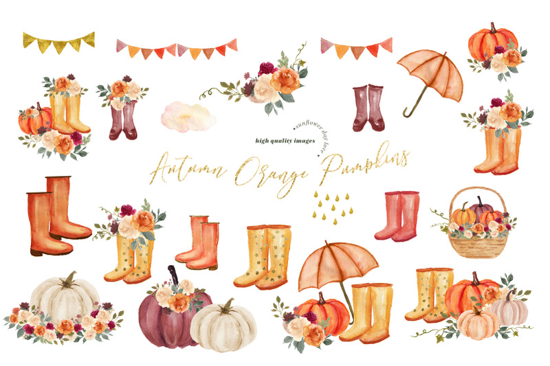 autumn-orange-pumpkin-boots-clipart-burgundy-pumpkin-watercolor