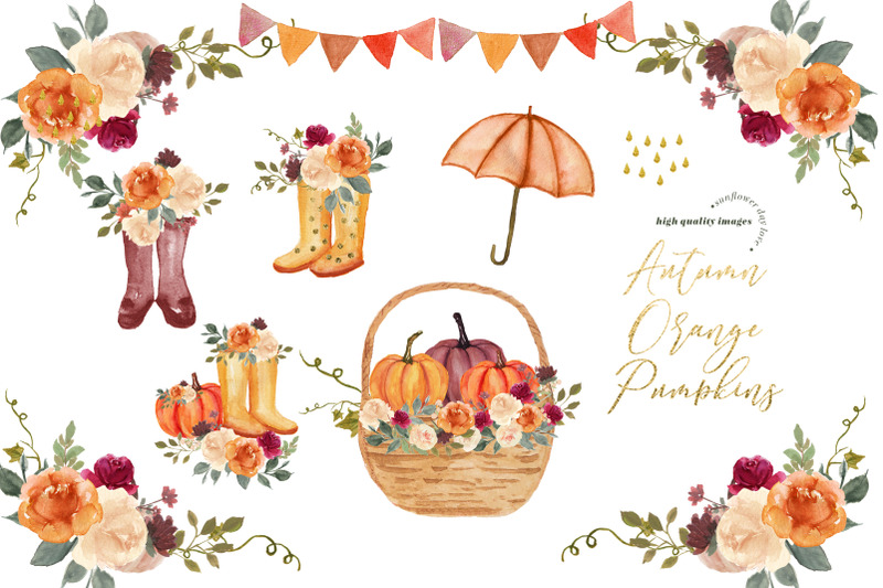 autumn-orange-pumpkin-boots-clipart-burgundy-pumpkin-watercolor