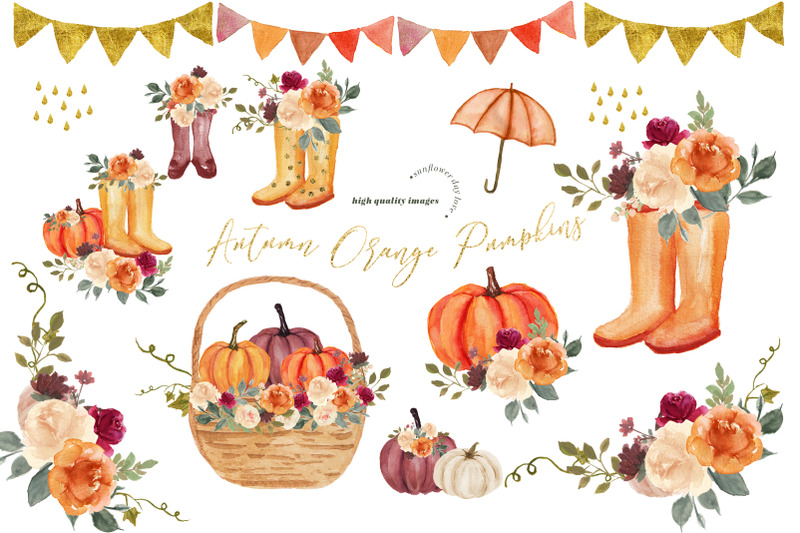 autumn-orange-pumpkin-boots-clipart-burgundy-pumpkin-watercolor