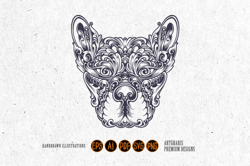 monochrome-dog-head-vintage-ornament-svg