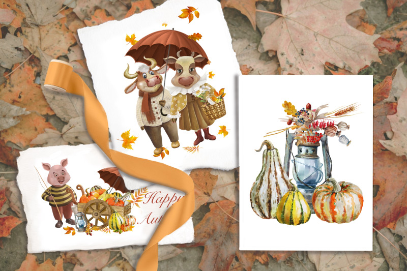 watercolor-cute-farm-animals-autumn-on-the-farm