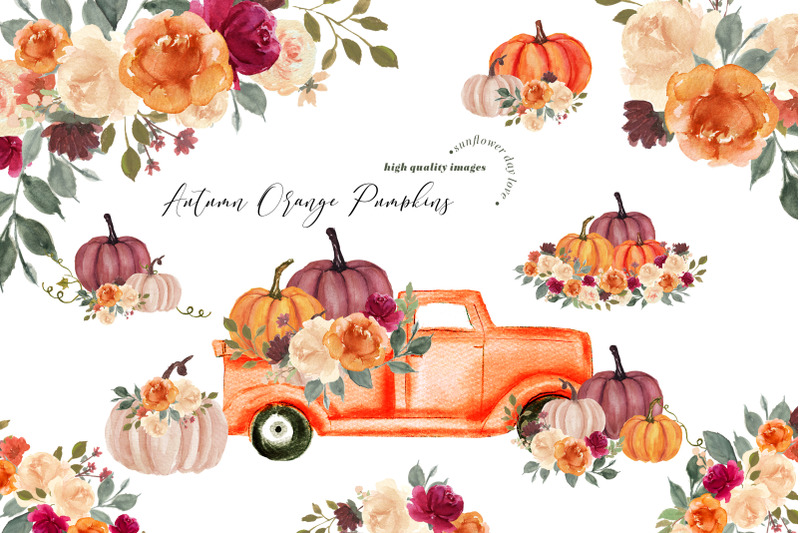 fall-autumn-orange-pumpkins-truck-clipart-pumpkin-watercolor-clipart
