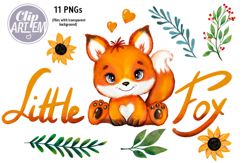 baby-fox-watercolor-11-png-fall-sunflower-floral-images-set