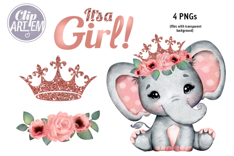 rose-gold-princess-elephant-4-png-clip-art-floral-bundle