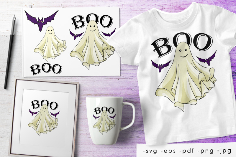 ghost-with-bats-halloween-design-for-print