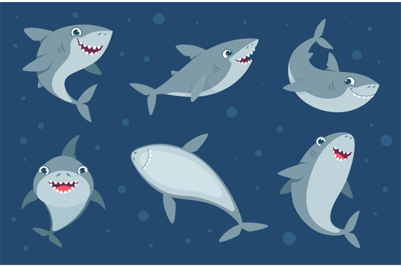 smile-shark-cartoon-cute-ocean-swimming-wild-animal-funny-underwater