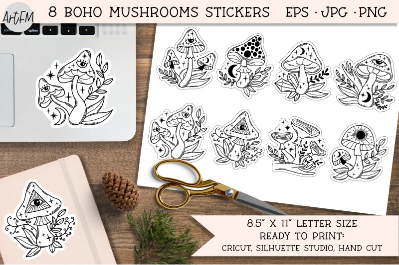 magic-mushrooms-stickers-black-and-white-stickers