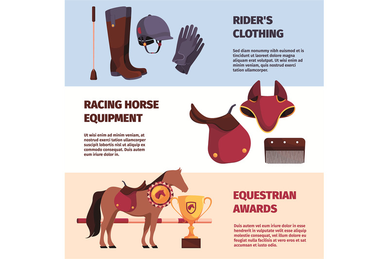 equestrian-banners-tools-for-care-sport-equestrian-horses-garish-vect