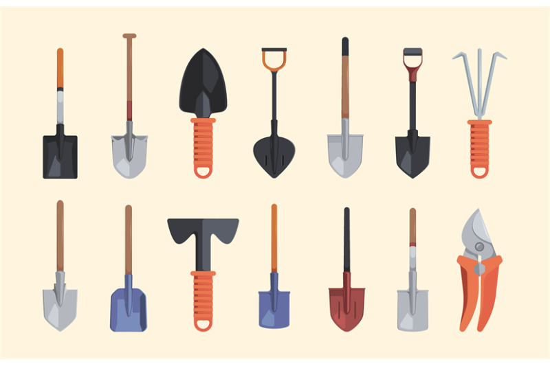 garden-tools-rakes-shovels-garden-watering-cans-agricultural-objects