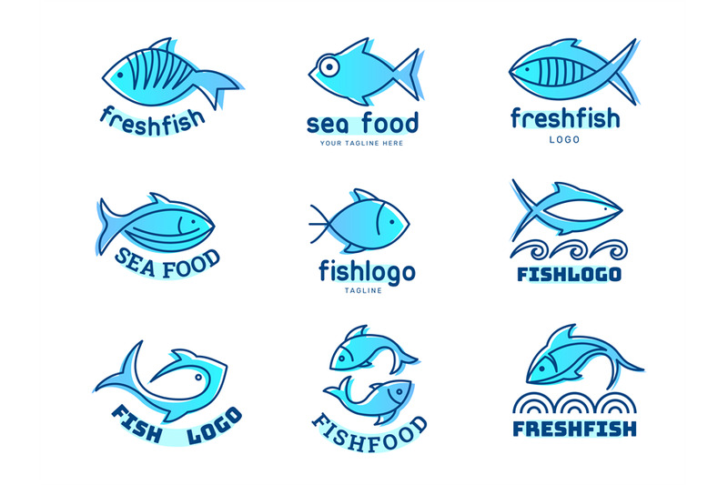 fish-logo-stylized-underwater-animals-icons-identity-for-restaurant-m