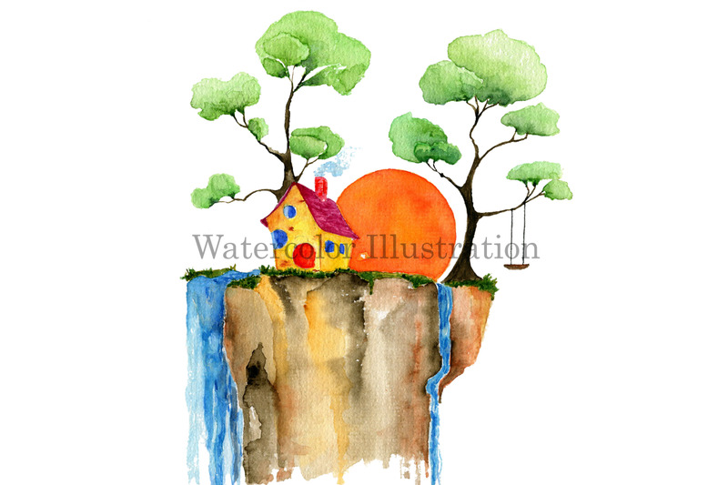 fairy-tale-house-on-the-top-of-a-hill-fabulous-watercolor-landscape