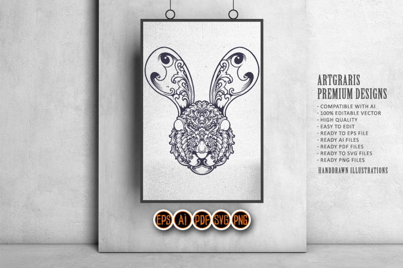 silhouette-floral-head-bunny-vintage-ornament-svg