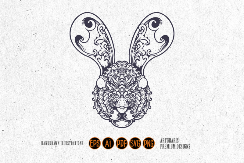 silhouette-floral-head-bunny-vintage-ornament-svg