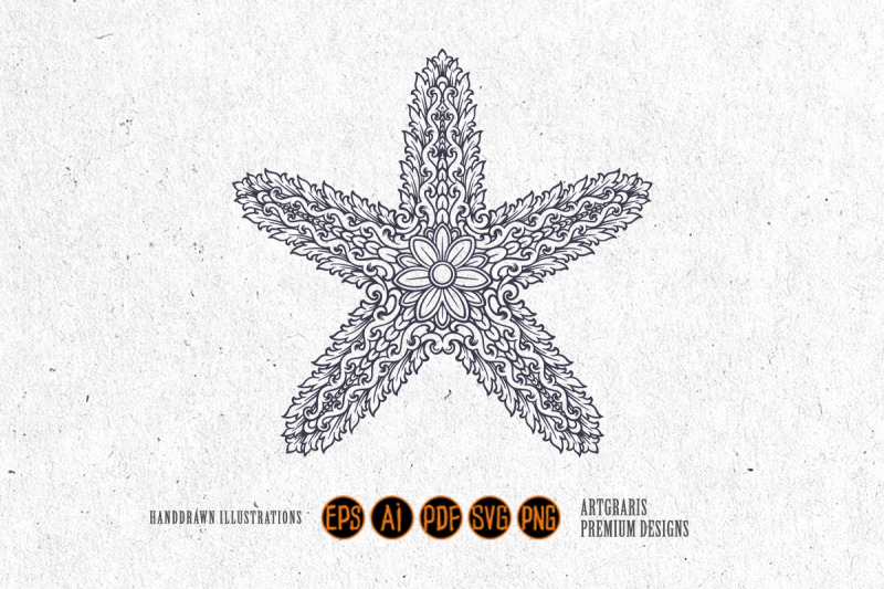 monochrome-starfish-elegant-vintage-ornament-svg