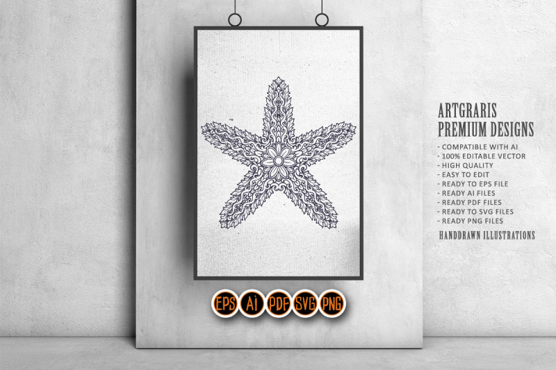 monochrome-starfish-elegant-vintage-ornament-svg