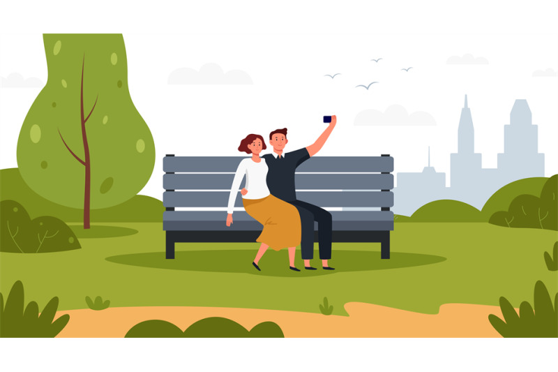 couple-taking-selfie-with-smartphone-outdoors-in-park