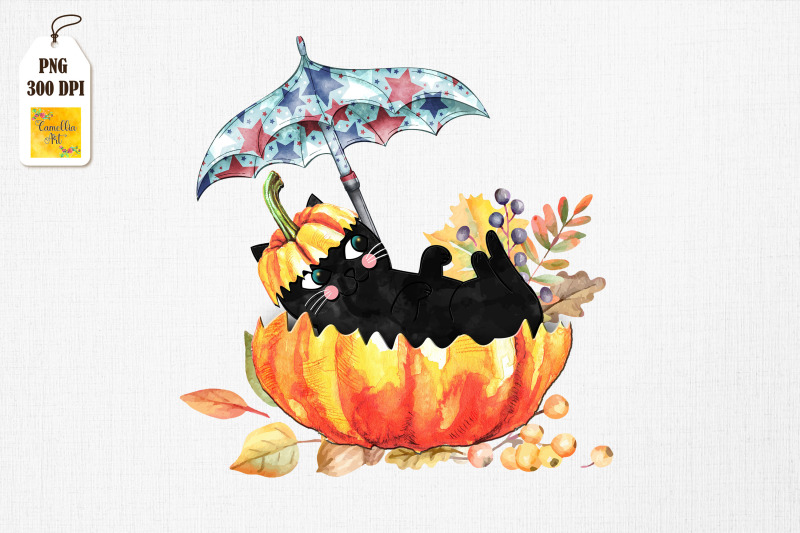 pumpkin-and-black-cat-halloween-retro