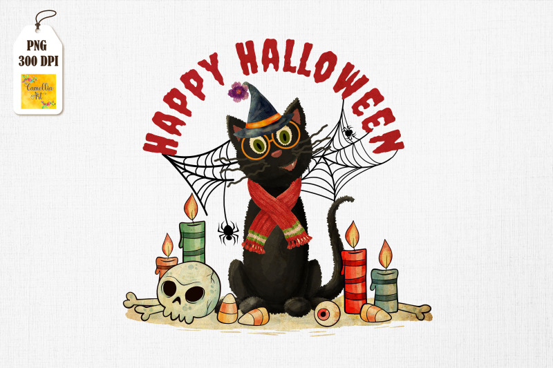 happy-halloween-black-cat-skull-amp-spider