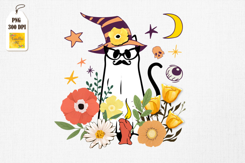 floral-black-cat-happy-halloween