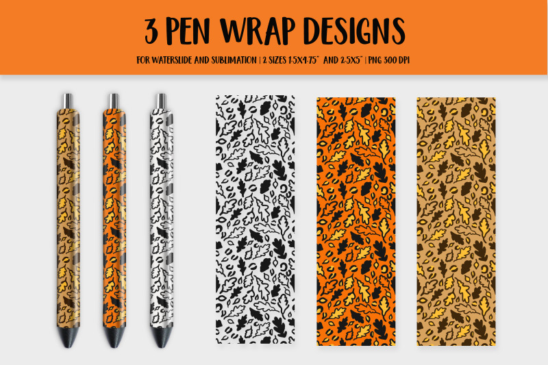 oak-leaves-pen-wrap-autumn-leopard-print-pen-sublimation