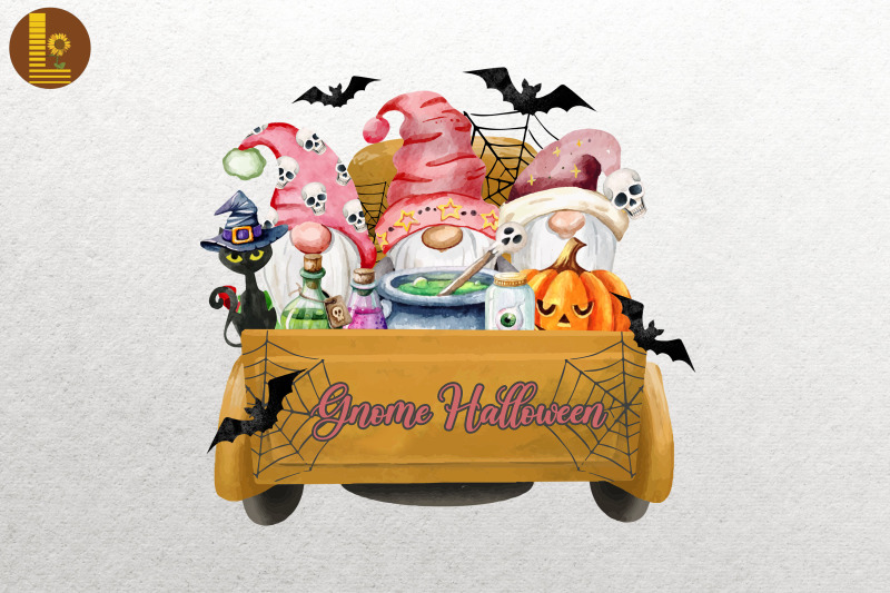 gnome-witch-halloween-on-pumpkin-car