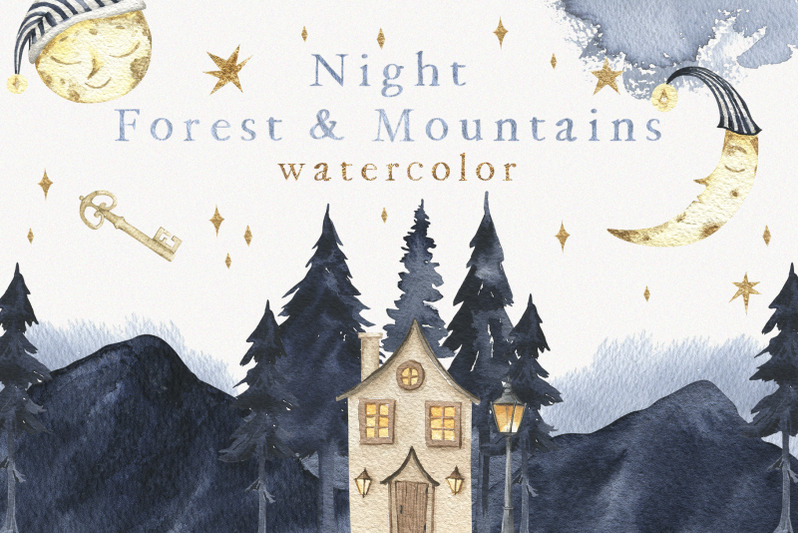 night-forest-amp-mountains-watercolor-clipart