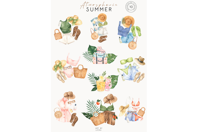 watercolor-atmospheric-summer-cocktails-ice-cream-outfits-clipart