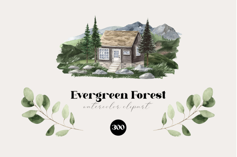 watercolor-evergreen-forest-and-mountains-houses-clipart