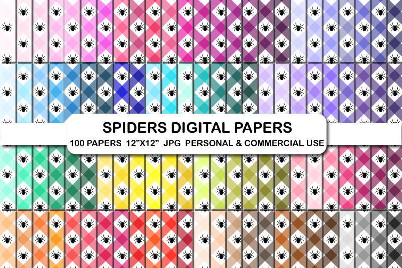 halloween-spiders-gingham-digital-papers-background-spider