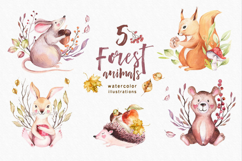 watercolor-nursery-animals-clipart-woodland-illustration-cute-animal