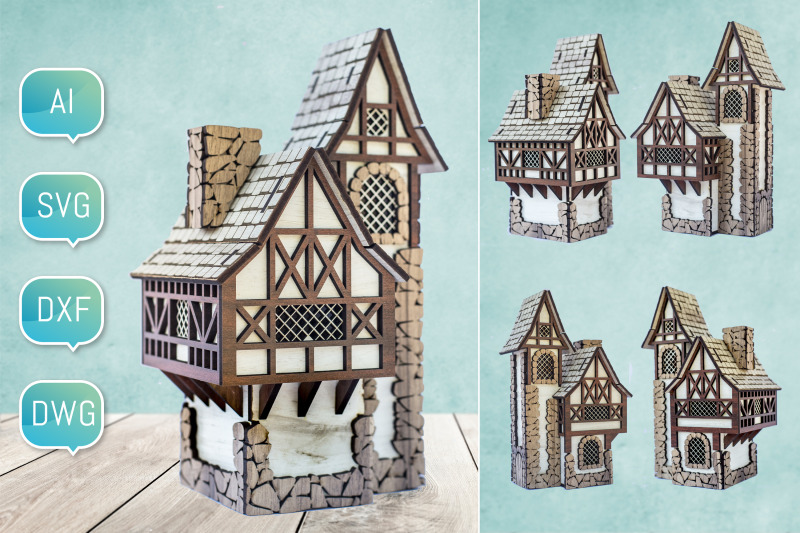 laser-cut-medieval-3d-christmas-miniature-house-dxf-svg-glowforge