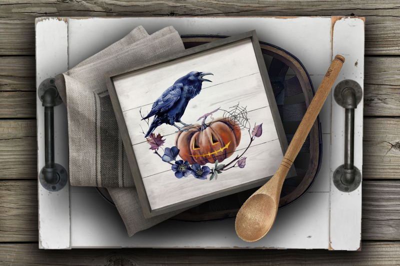 halloween-sublimation-design-black-raven-pumpkin-flowers