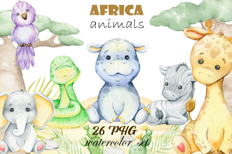 animals-of-africa-baby-watercolor-set-of-png-cliparts-hippo-zebra