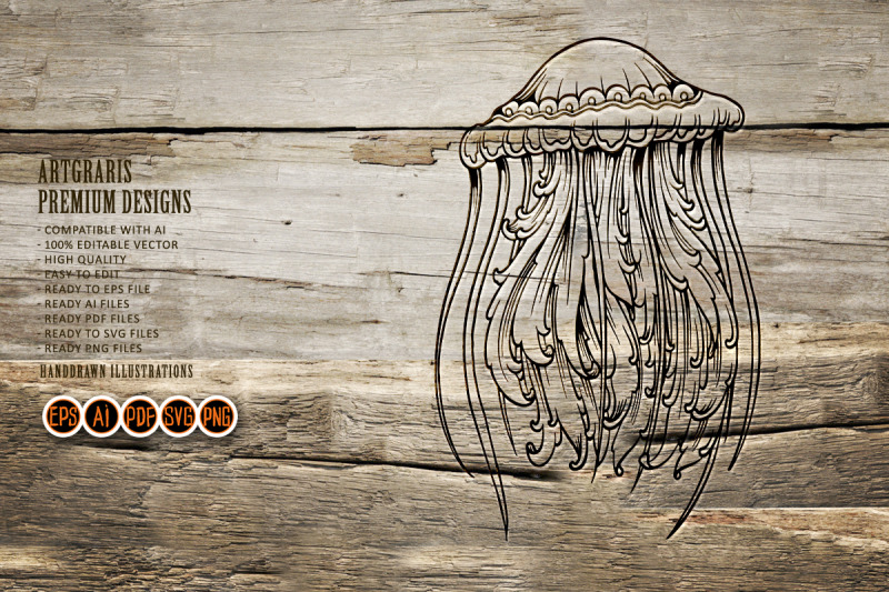 silhouette-jellyfish-luxury-classic-ornament-svg