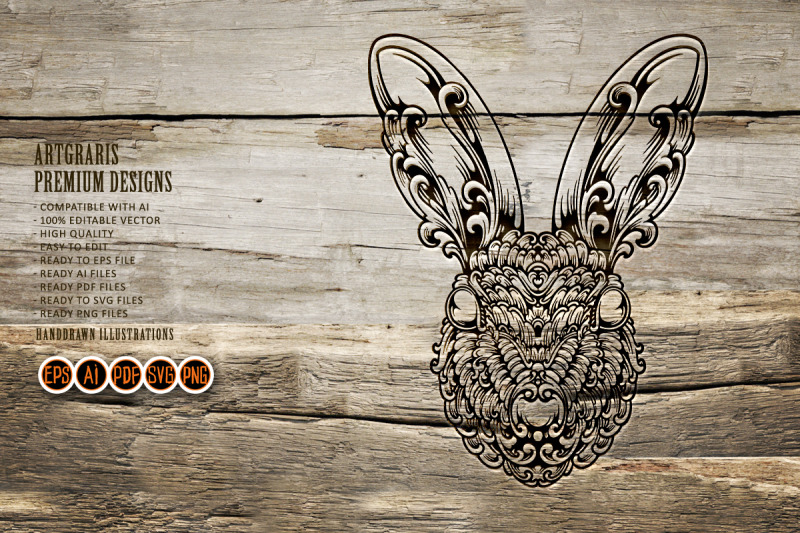 monochrome-floral-head-bunny-svg-elegant-ornament