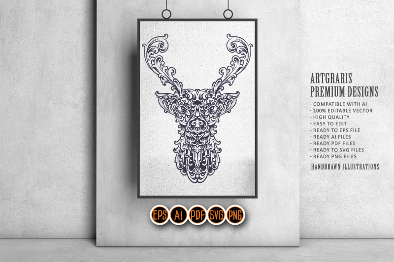 vintage-deer-head-silhouette-luxury-ornament-svg