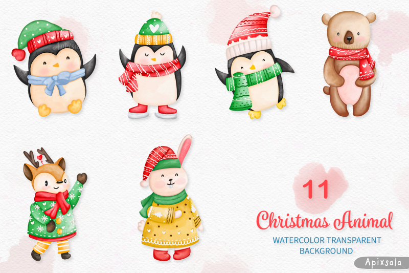 watercolor-christmas-animal-clipart-winter-animal-clipart