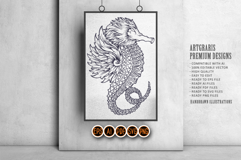 silhouette-seahorses-classic-ornaments-illustrations