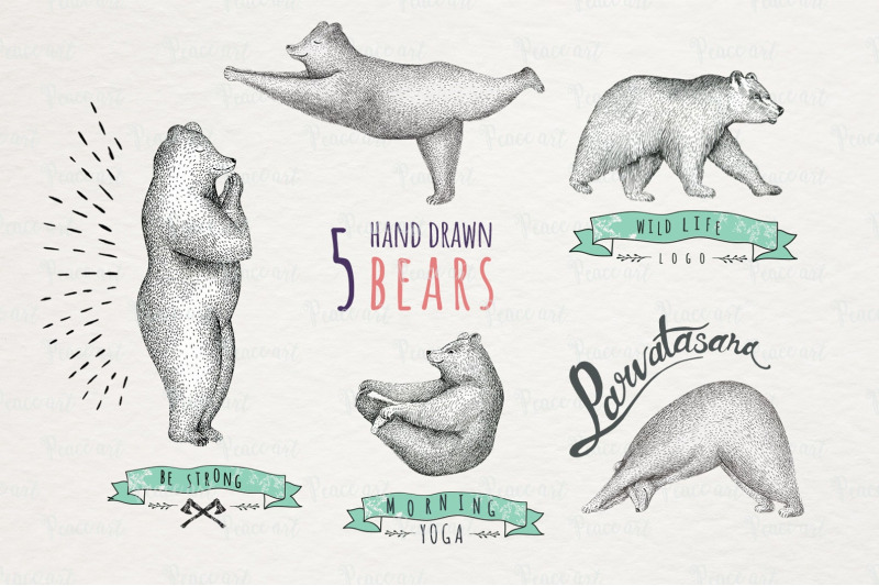 set-of-hand-drawn-graphic-bears-hand-painted-clipart-posters-logo