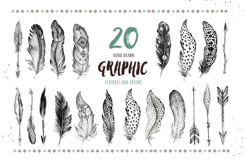 hand-drawn-graphic-feather-and-feathers-pattern-scrapbooking-paper