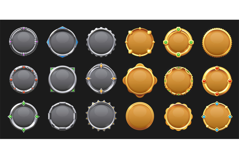 game-round-metal-button-cartoon-steel-game-asset-frame-ui-icons-empt