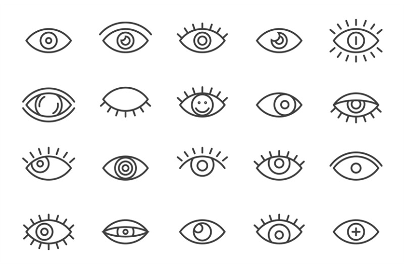 outline-eye-icons-simple-thin-line-eyeball-eyelashes-signs-human-eye