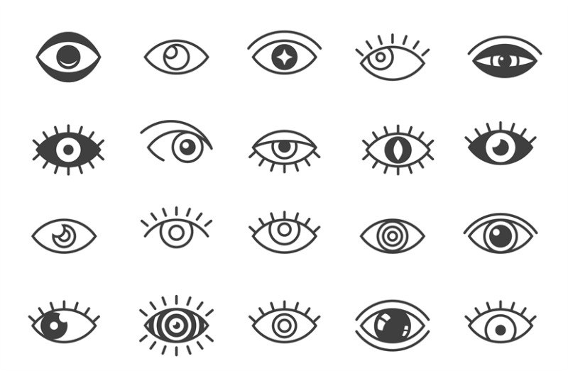 open-eyes-symbols-outline-human-eye-optic-icons-eyeball-eyelashes-li