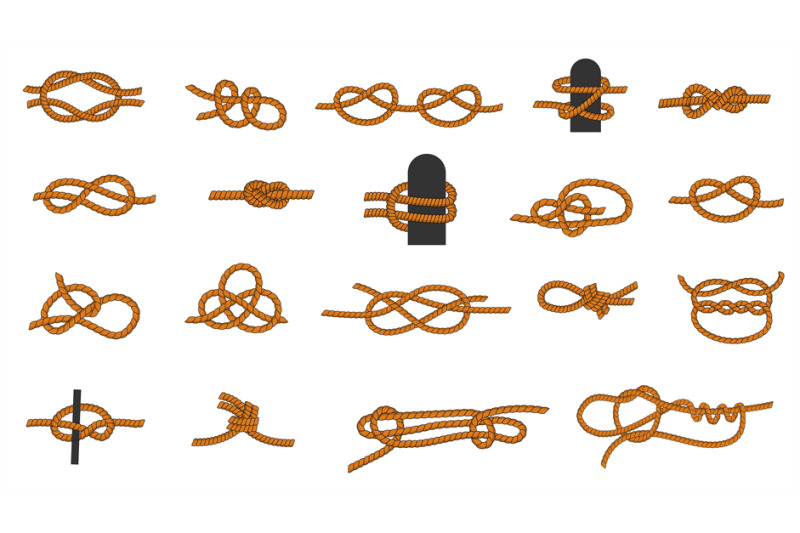 knot-types-cartoon-knotted-rope-with-ties-and-threads-for-boating-and